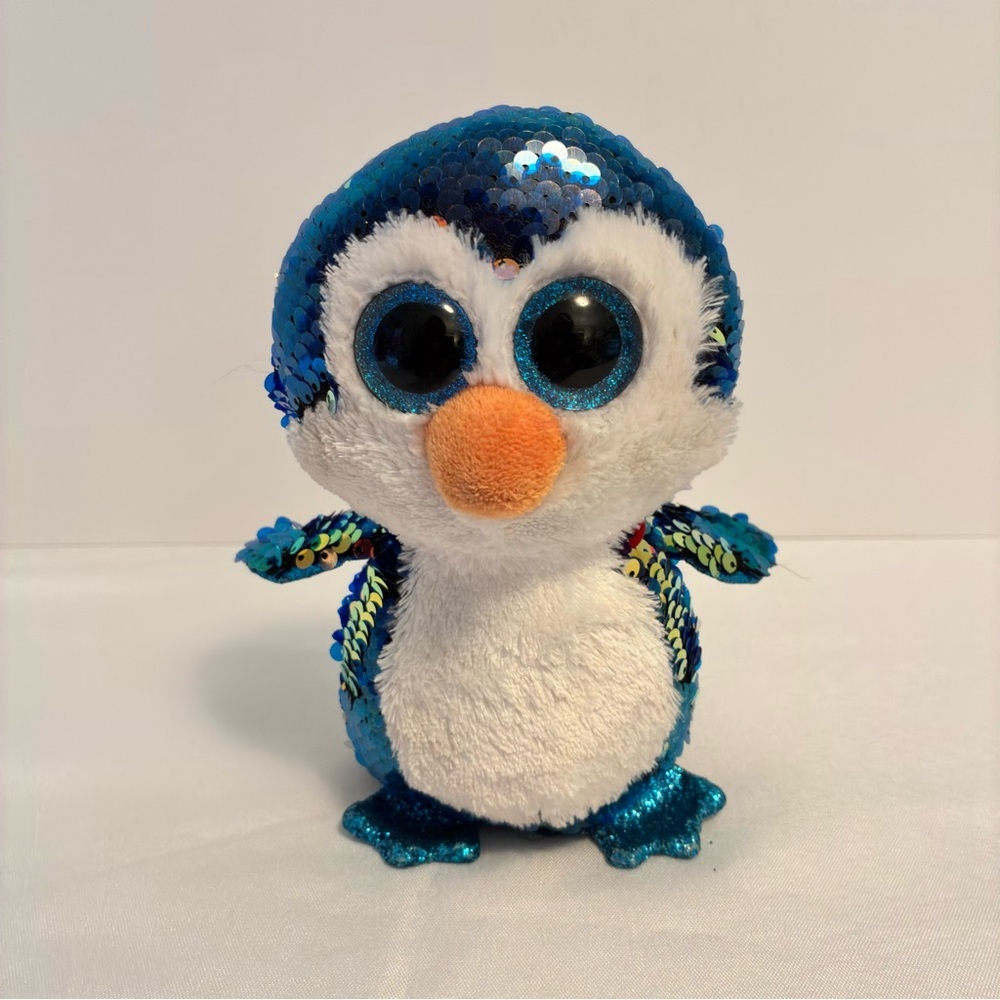Ty Beanie Boos Flippable Sequin Payton the Penguin Blue Plush Stuffed Toy
